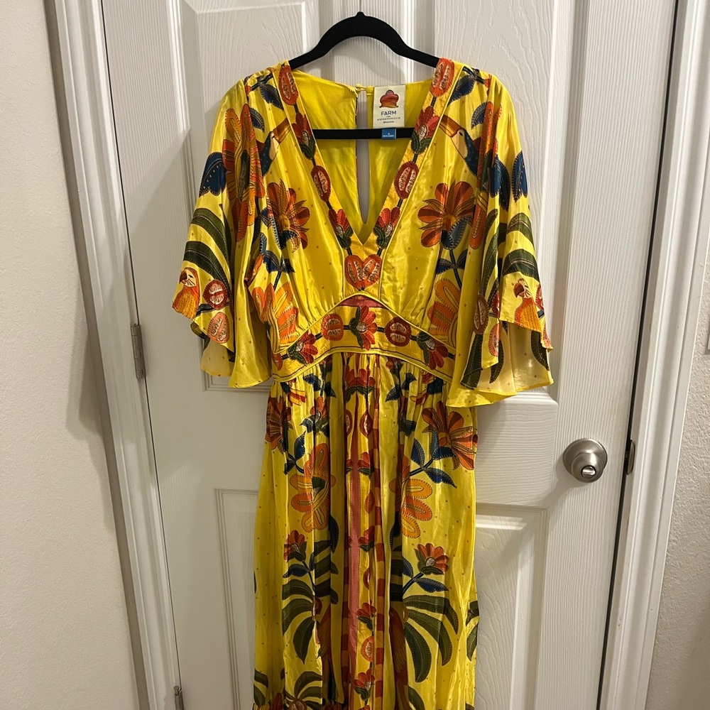 FARM RIO ANTHROPOLOGIE NWOT Printed V'Neck Ruffle Hem Maxi Dress